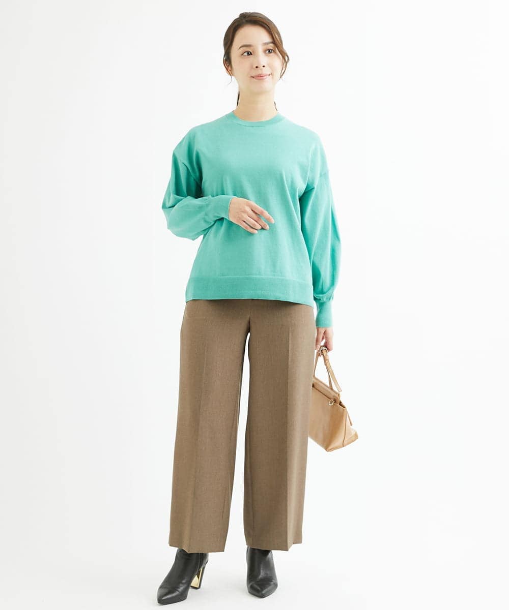 F1LAV46160 MK MICHEL KLEIN(小さいサイズ)(メゾン ドゥ サンク) 【小さいサイズ】パウダーツイルストレッチワイドパンツ/洗える モカ
