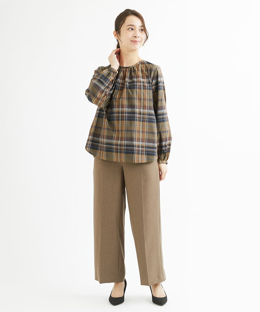 F1LAV46160 MK MICHEL KLEIN(小さいサイズ)(メゾン ドゥ サンク) 【小さいサイズ】パウダーツイルストレッチワイドパンツ/洗える モカ
