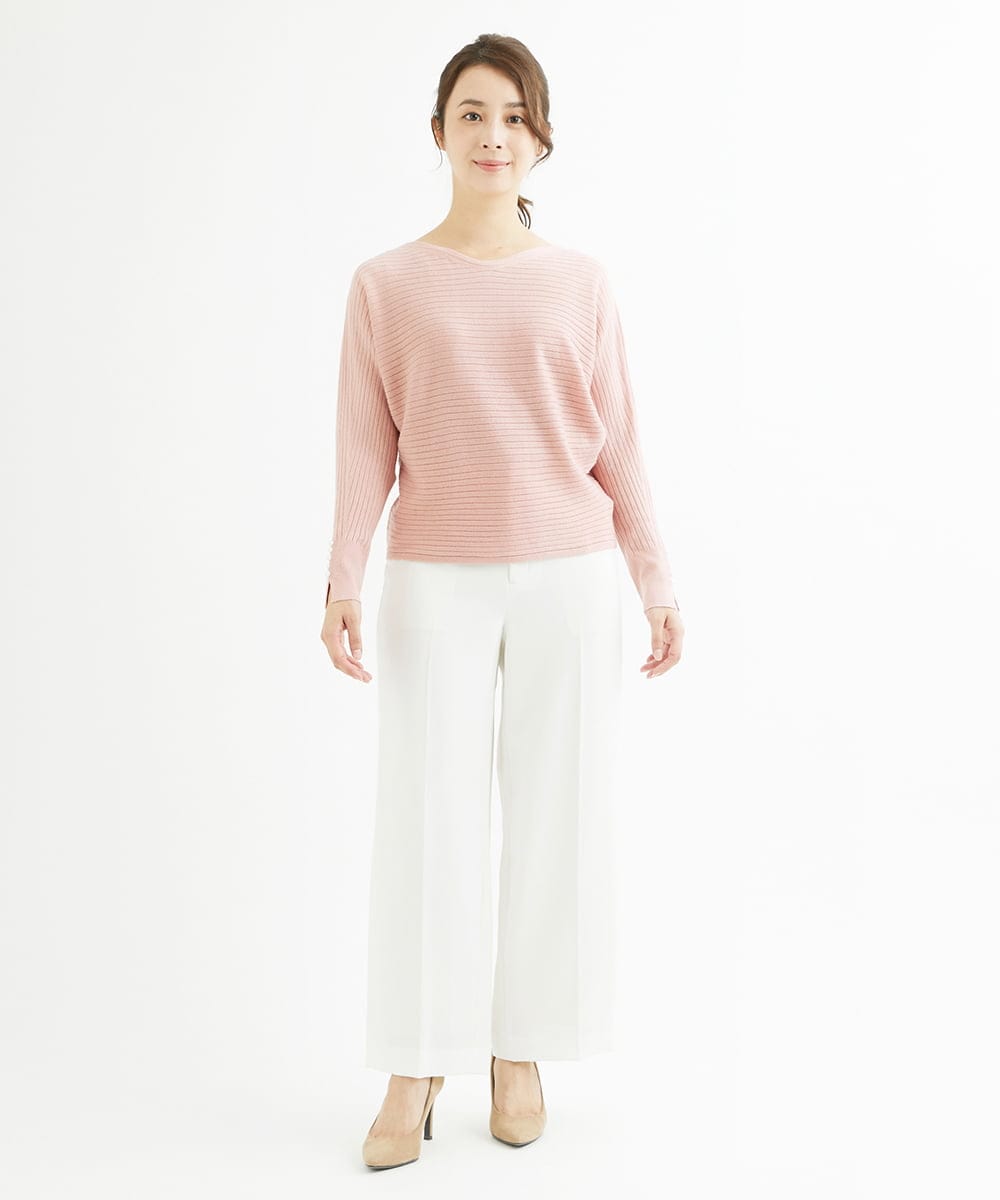 F1LAV46160 MK MICHEL KLEIN(小さいサイズ)(メゾン ドゥ サンク) 【小さいサイズ】パウダーツイルストレッチワイドパンツ/洗える モカ
