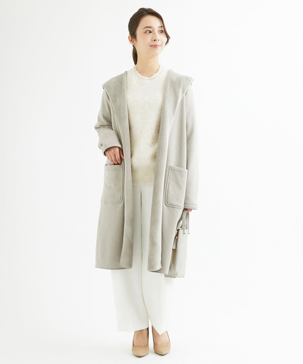 F1LAV46160 MK MICHEL KLEIN(小さいサイズ)(メゾン ドゥ サンク) 【小さいサイズ】パウダーツイルストレッチワイドパンツ/洗える モカ