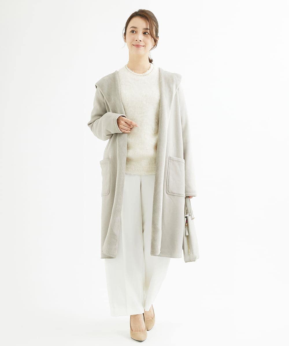 F1LAV46160 MK MICHEL KLEIN(小さいサイズ)(メゾン ドゥ サンク) 【小さいサイズ】パウダーツイルストレッチワイドパンツ/洗える モカ