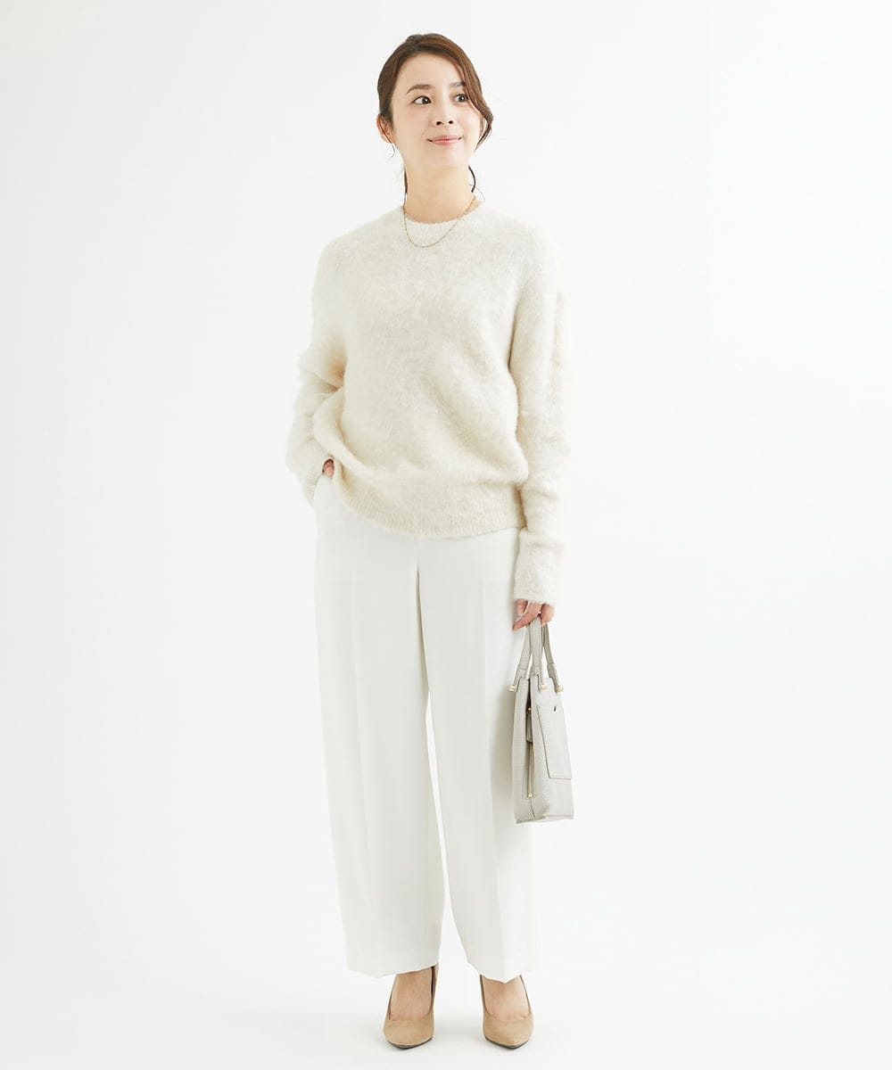 F1LAV46160 MK MICHEL KLEIN(小さいサイズ)(メゾン ドゥ サンク) 【小さいサイズ】パウダーツイルストレッチワイドパンツ/洗える モカ