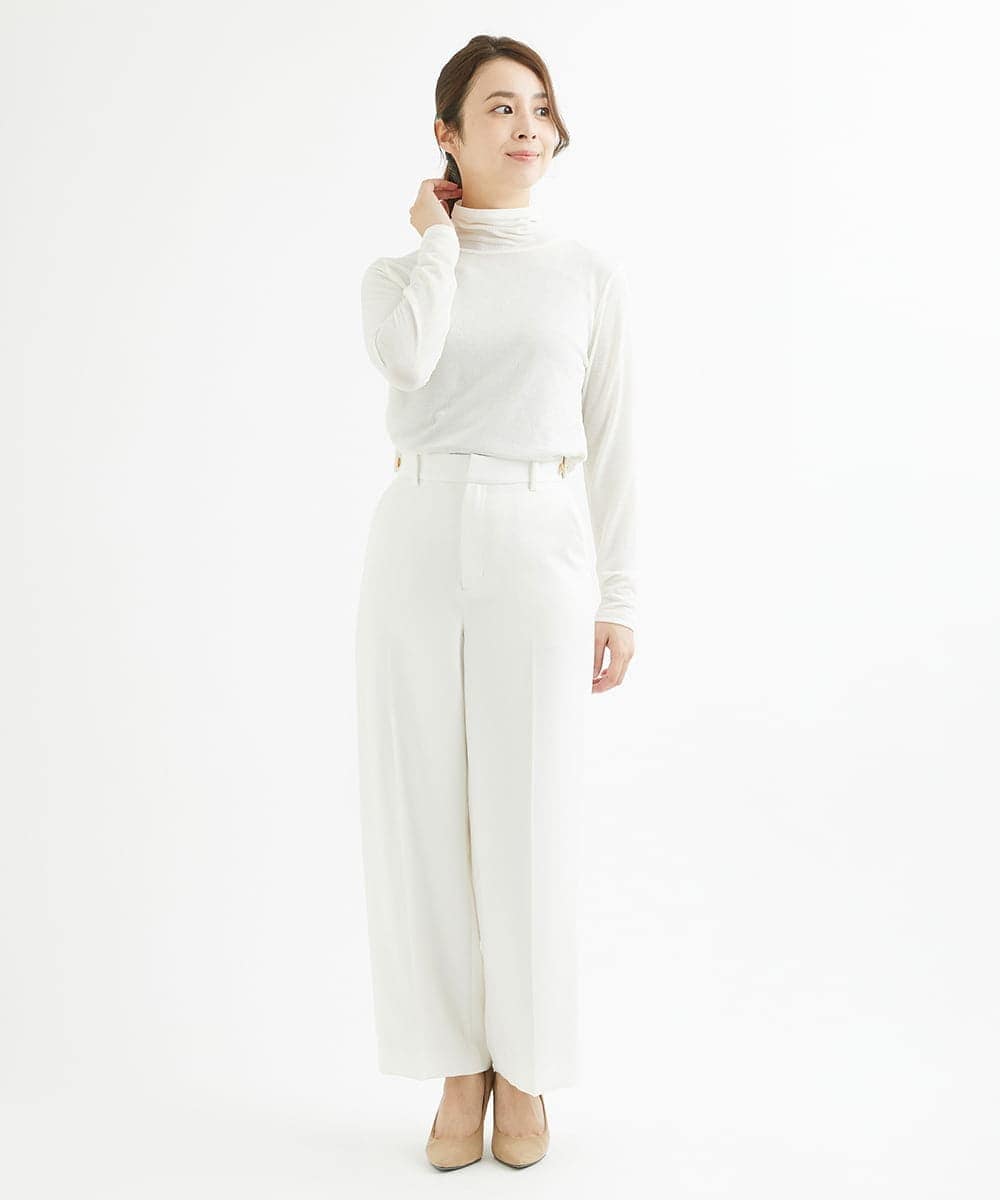 F1LAV46160 MK MICHEL KLEIN(小さいサイズ)(メゾン ドゥ サンク) 【小さいサイズ】パウダーツイルストレッチワイドパンツ/洗える モカ