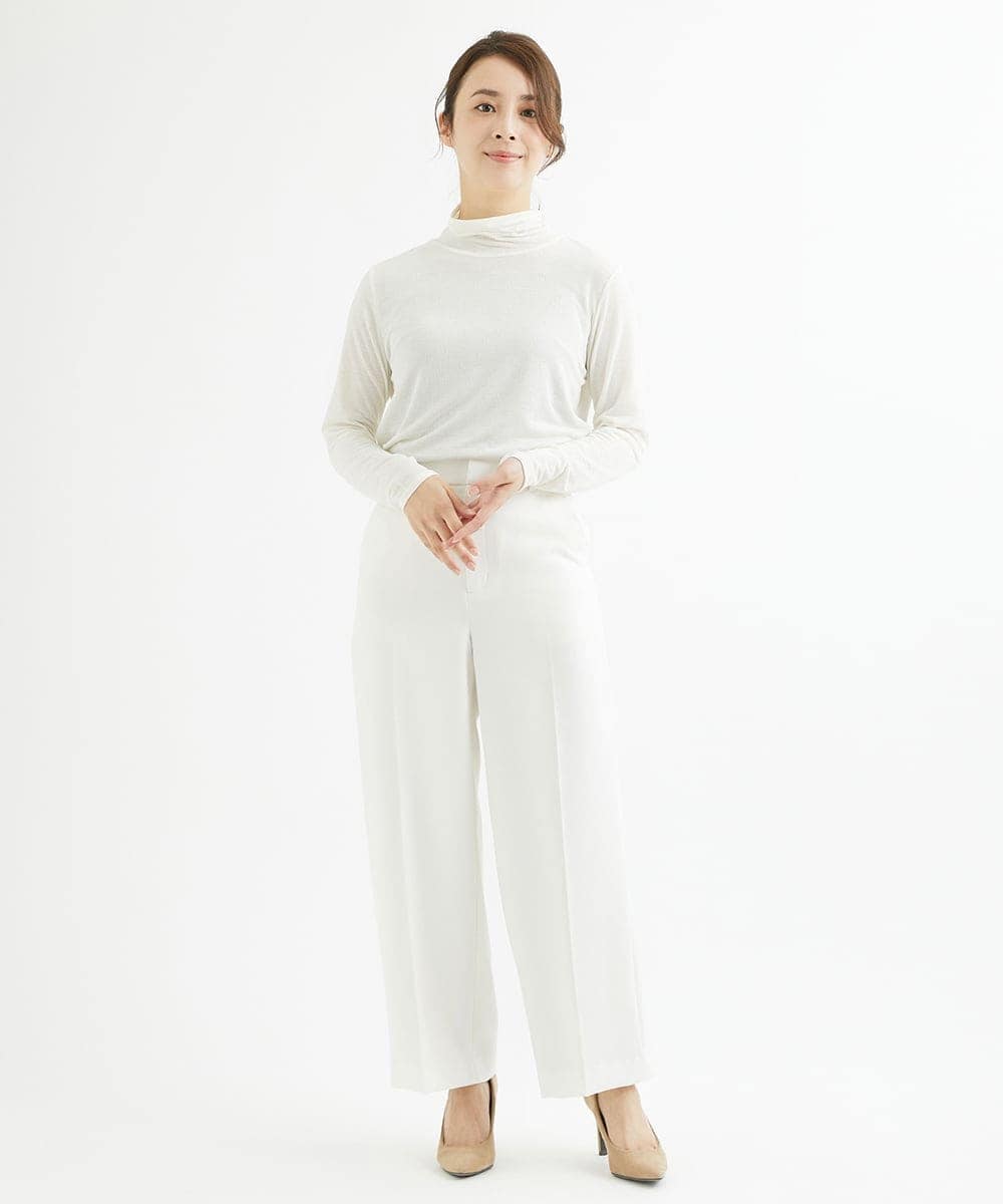 F1LAV46160 MK MICHEL KLEIN(小さいサイズ)(メゾン ドゥ サンク) 【小さいサイズ】パウダーツイルストレッチワイドパンツ/洗える モカ
