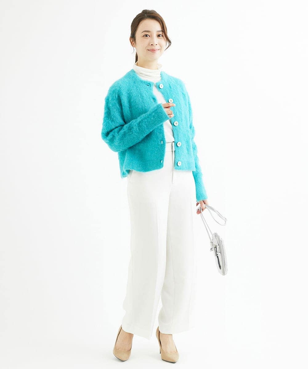 F1LAV46160 MK MICHEL KLEIN(小さいサイズ)(メゾン ドゥ サンク) 【小さいサイズ】パウダーツイルストレッチワイドパンツ/洗える モカ