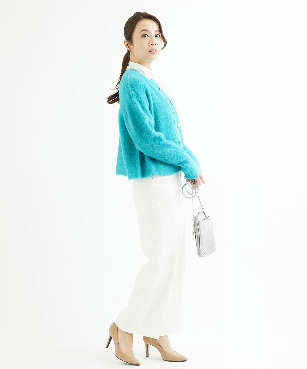 F1LAV46160 MK MICHEL KLEIN(小さいサイズ)(メゾン ドゥ サンク) 【小さいサイズ】パウダーツイルストレッチワイドパンツ/洗える モカ
