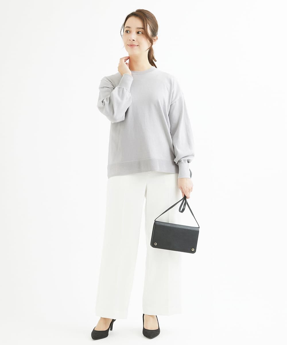 F1LAV46160 MK MICHEL KLEIN(小さいサイズ)(メゾン ドゥ サンク) 【小さいサイズ】パウダーツイルストレッチワイドパンツ/洗える モカ