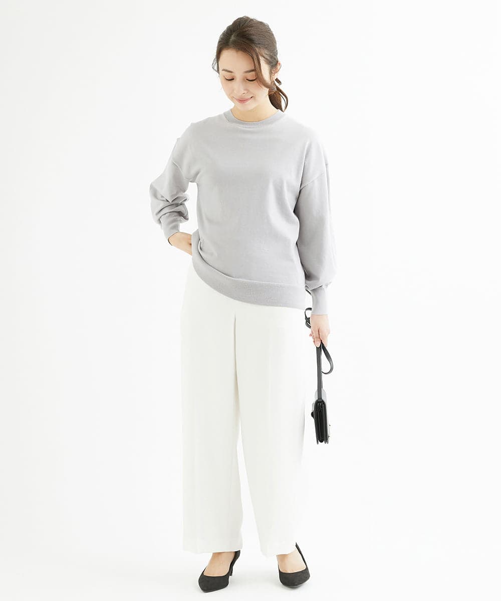 F1LAV46160 MK MICHEL KLEIN(小さいサイズ)(メゾン ドゥ サンク) 【小さいサイズ】パウダーツイルストレッチワイドパンツ/洗える モカ