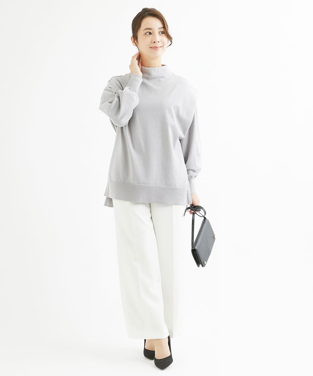F1LAV46160 MK MICHEL KLEIN(小さいサイズ)(メゾン ドゥ サンク) 【小さいサイズ】パウダーツイルストレッチワイドパンツ/洗える モカ