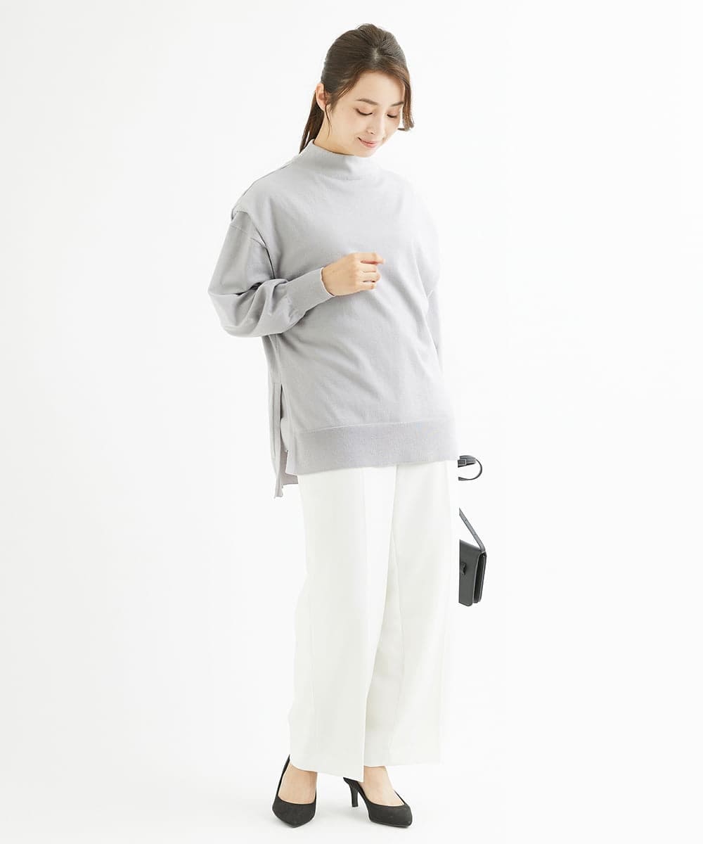 F1LAV46160 MK MICHEL KLEIN(小さいサイズ)(メゾン ドゥ サンク) 【小さいサイズ】パウダーツイルストレッチワイドパンツ/洗える モカ