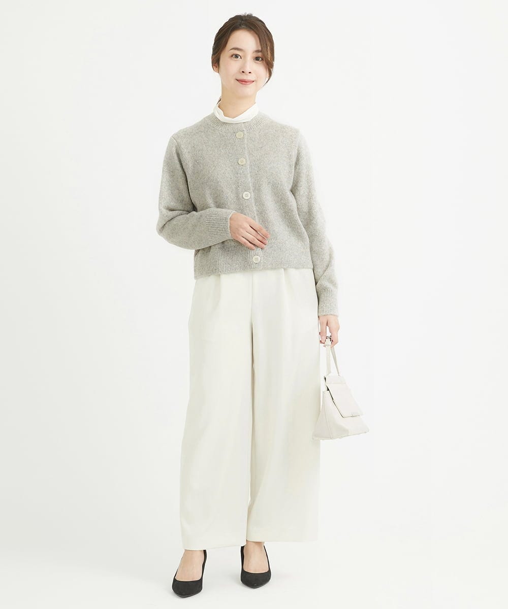 F1LAV50150 MK MICHEL KLEIN(小さいサイズ)(メゾン ドゥ サンク) 【小さいサイズ】ウール調ストレートワイドパンツ/洗える ホワイト