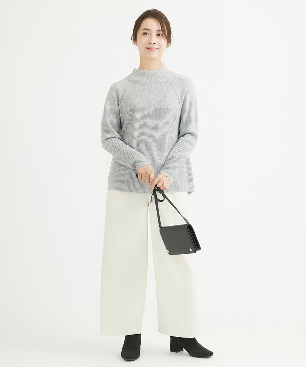 F1LAV50150 MK MICHEL KLEIN(小さいサイズ)(メゾン ドゥ サンク) 【小さいサイズ】ウール調ストレートワイドパンツ/洗える ホワイト