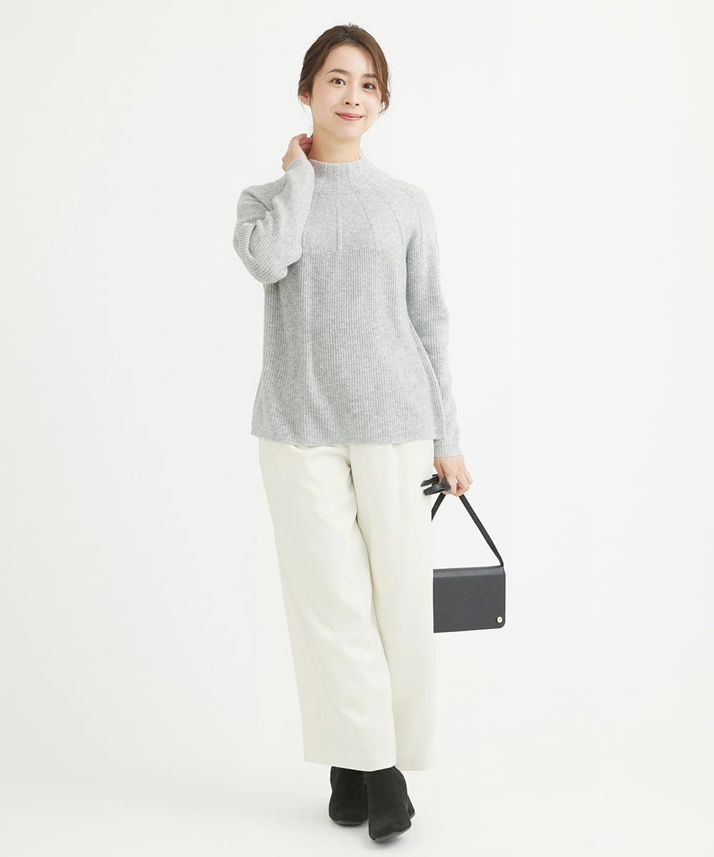 F1LAV50150 MK MICHEL KLEIN(小さいサイズ)(メゾン ドゥ サンク) 【小さいサイズ】ウール調ストレートワイドパンツ/洗える ホワイト