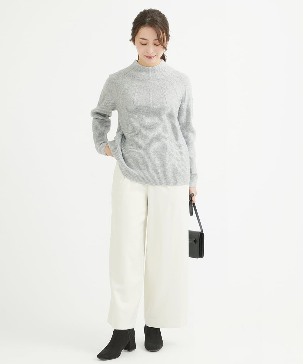 F1LAV50150 MK MICHEL KLEIN(小さいサイズ)(メゾン ドゥ サンク) 【小さいサイズ】ウール調ストレートワイドパンツ/洗える ホワイト
