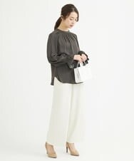 F1LAV50150 MK MICHEL KLEIN(小さいサイズ)(メゾン ドゥ サンク) 【小さいサイズ】ウール調ストレートワイドパンツ/洗える ホワイト