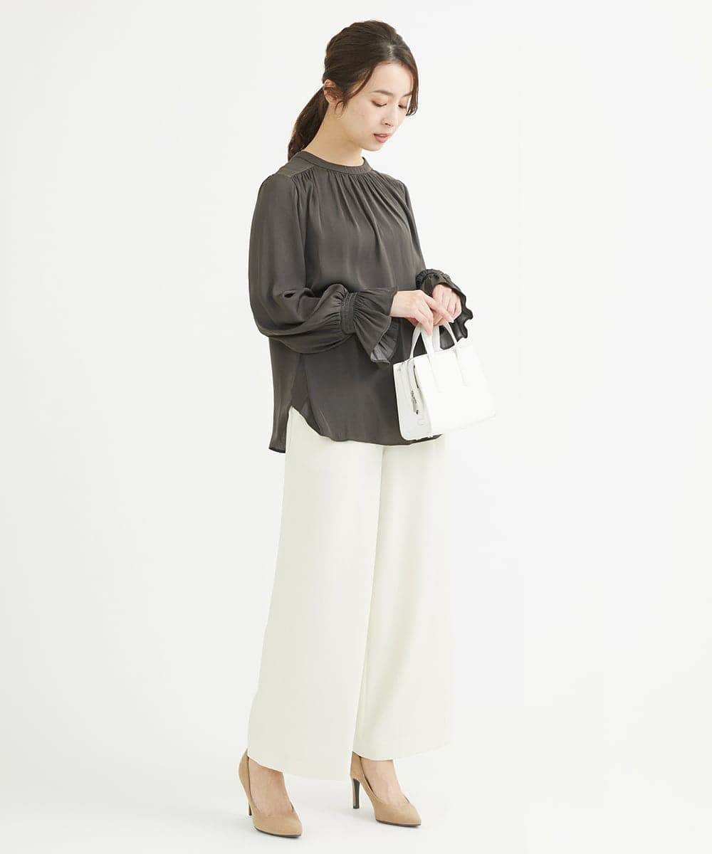 F1LAV50150 MK MICHEL KLEIN(小さいサイズ)(メゾン ドゥ サンク) 【小さいサイズ】ウール調ストレートワイドパンツ/洗える ホワイト