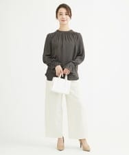 F1LAV50150 MK MICHEL KLEIN(小さいサイズ)(メゾン ドゥ サンク) 【小さいサイズ】ウール調ストレートワイドパンツ/洗える ホワイト