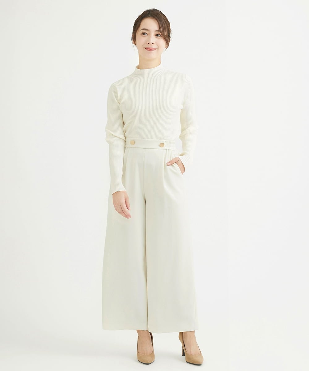 F1LAV50150 MK MICHEL KLEIN(小さいサイズ)(メゾン ドゥ サンク) 【小さいサイズ】ウール調ストレートワイドパンツ/洗える ホワイト