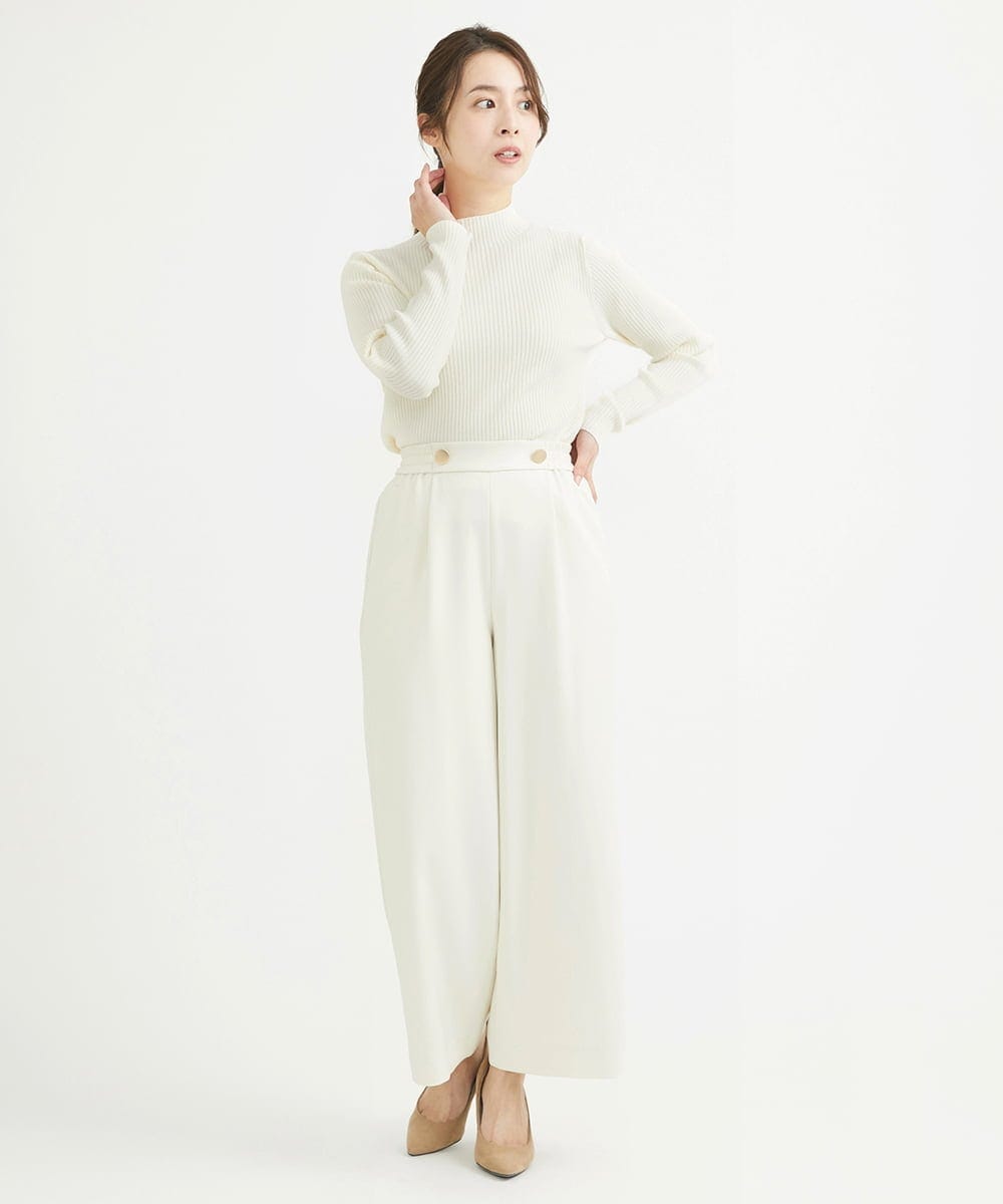 F1LAV50150 MK MICHEL KLEIN(小さいサイズ)(メゾン ドゥ サンク) 【小さいサイズ】ウール調ストレートワイドパンツ/洗える ホワイト