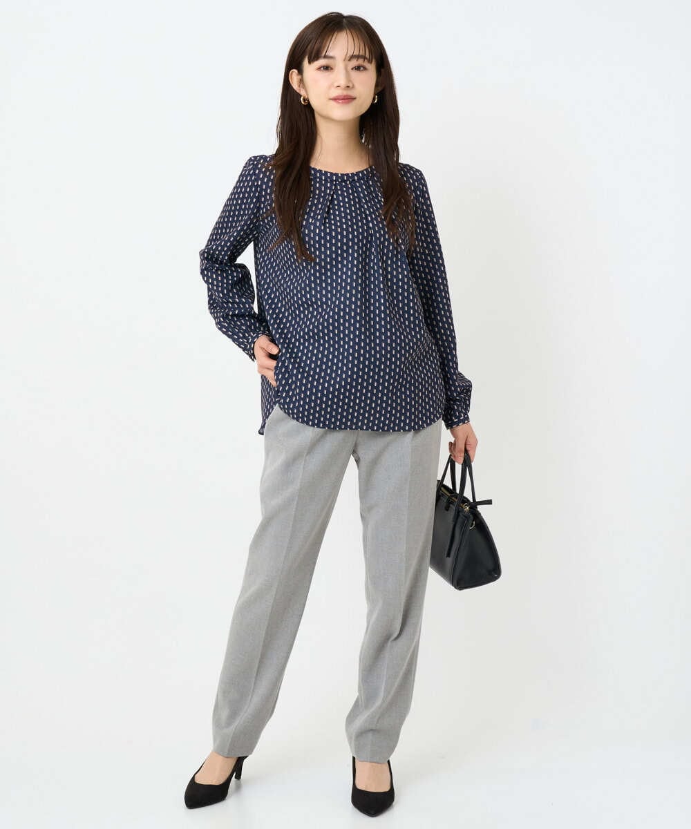 F1LBD56150 MK MICHEL KLEIN(小さいサイズ)(メゾン ドゥ サンク) 【小さいサイズ】ツイード調両面起毛テーパードパンツ/洗える ライトグレー