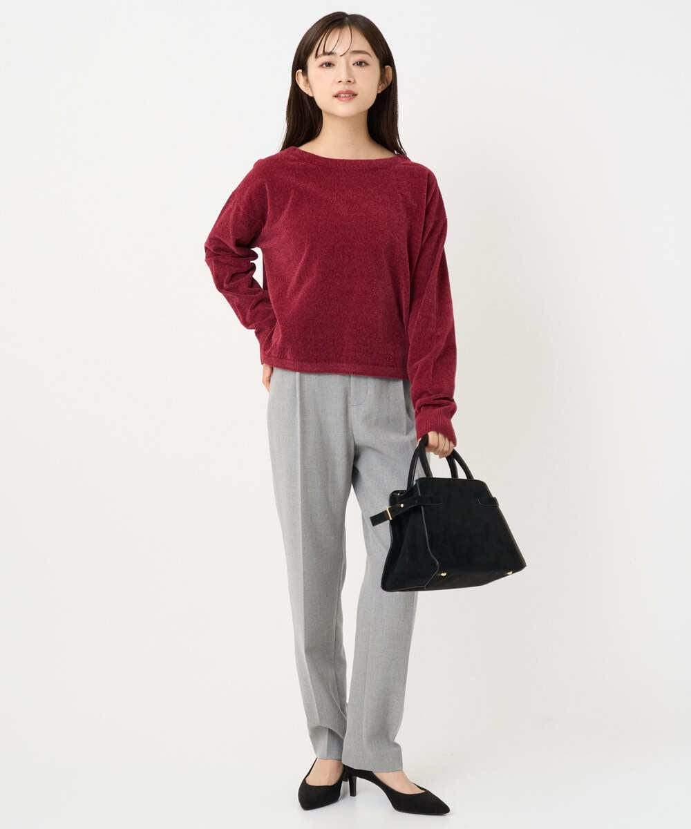 F1LBD56150 MK MICHEL KLEIN(小さいサイズ)(メゾン ドゥ サンク) 【小さいサイズ】ツイード調両面起毛テーパードパンツ/洗える ライトグレー