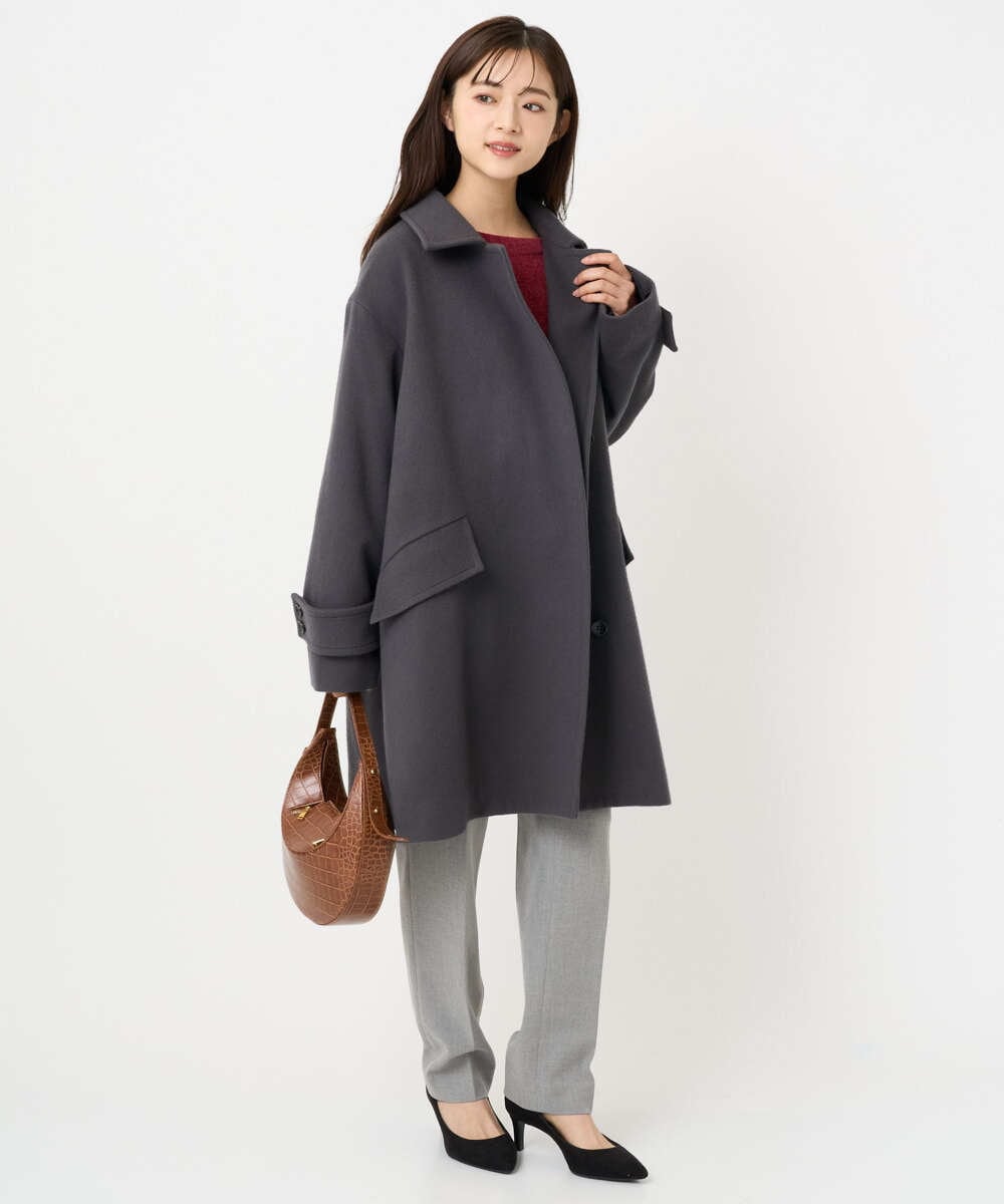 F1LBD56150 MK MICHEL KLEIN(小さいサイズ)(メゾン ドゥ サンク) 【小さいサイズ】ツイード調両面起毛テーパードパンツ/洗える ライトグレー