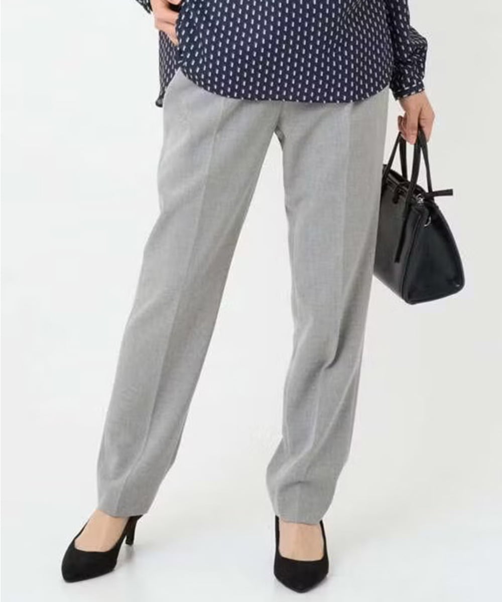 F1LBD56150 MK MICHEL KLEIN(小さいサイズ)(メゾン ドゥ サンク) 【小さいサイズ】ツイード調両面起毛テーパードパンツ/洗える ライトグレー