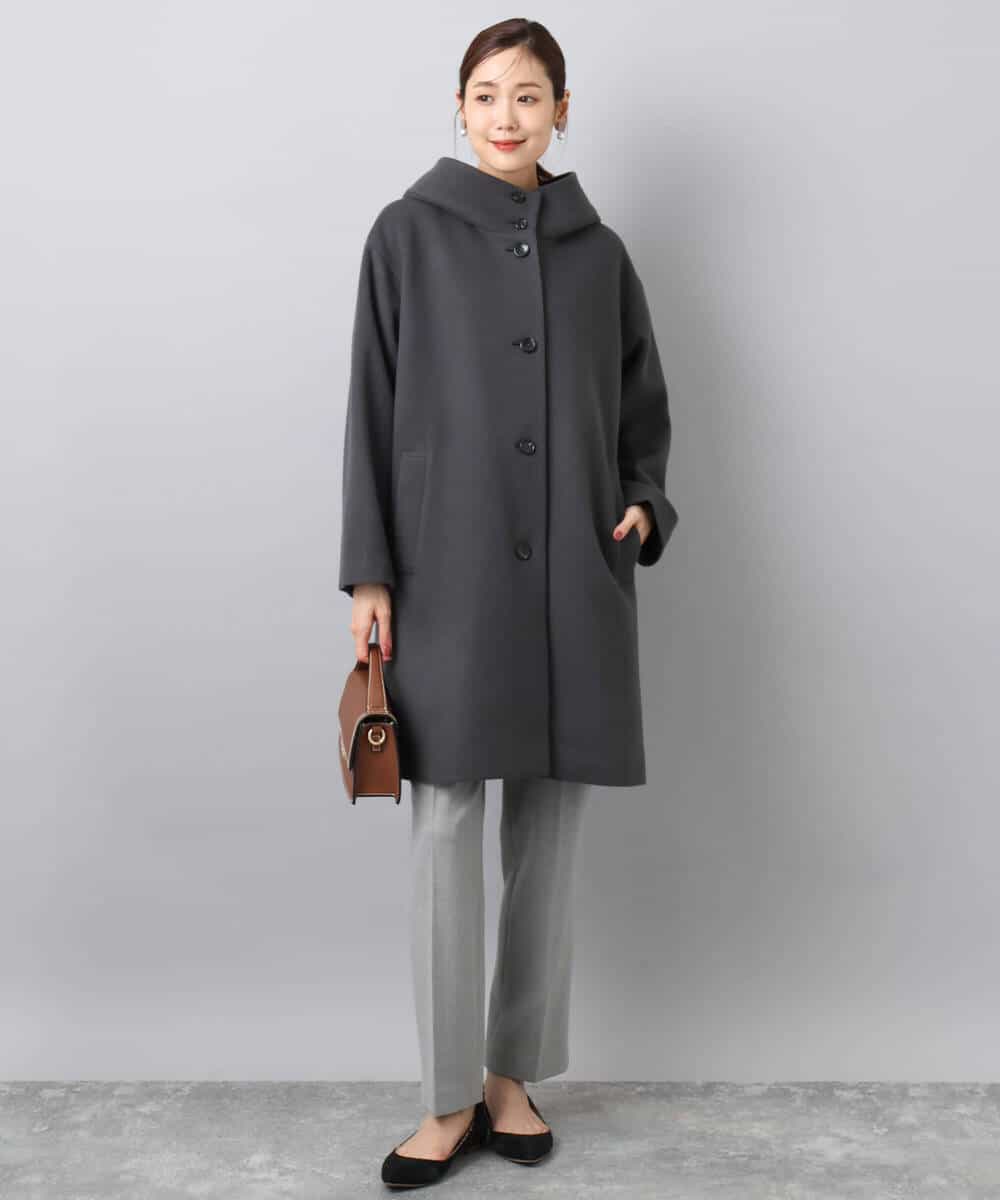 F1LBD56150 MK MICHEL KLEIN(小さいサイズ)(メゾン ドゥ サンク) 【小さいサイズ】ツイード調両面起毛テーパードパンツ/洗える ライトグレー