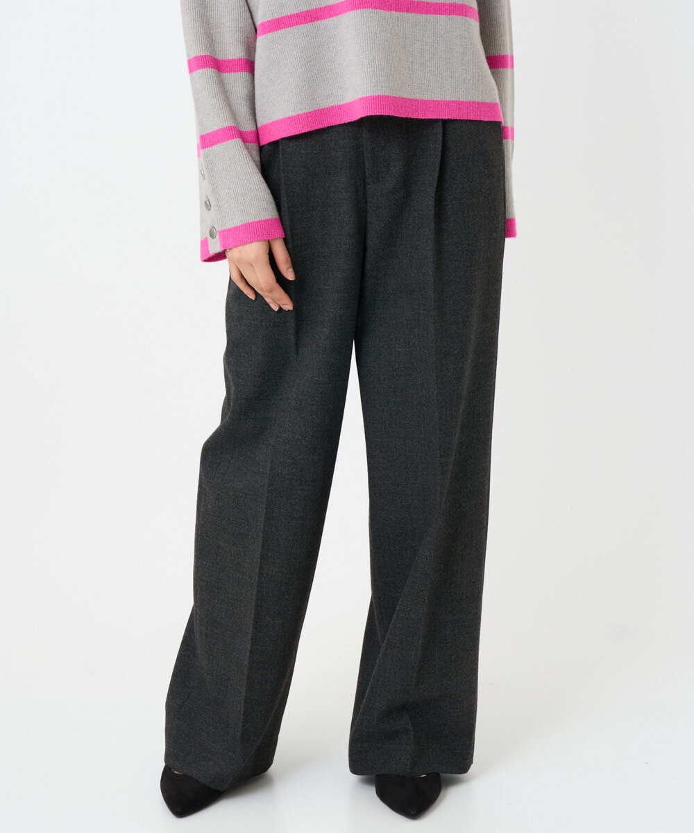 F1LBD58160 MK MICHEL KLEIN(小さいサイズ)(メゾン ドゥ サンク) 【小さいサイズ】ツイード調両面起毛ワイドパンツ/洗える ライトグレー