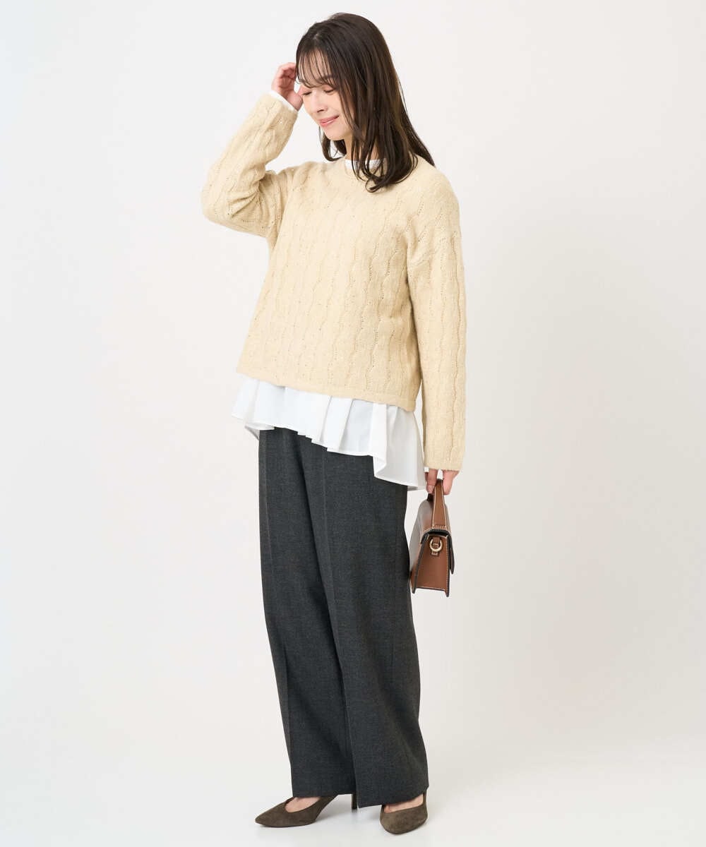 F1LBD58160 MK MICHEL KLEIN(小さいサイズ)(メゾン ドゥ サンク) 【小さいサイズ】ツイード調両面起毛ワイドパンツ/洗える ライトグレー