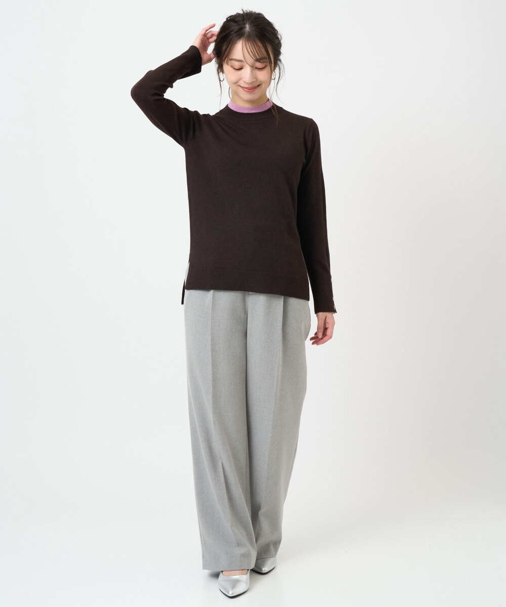 F1LBD58160 MK MICHEL KLEIN(小さいサイズ)(メゾン ドゥ サンク) 【小さいサイズ】ツイード調両面起毛ワイドパンツ/洗える ライトグレー