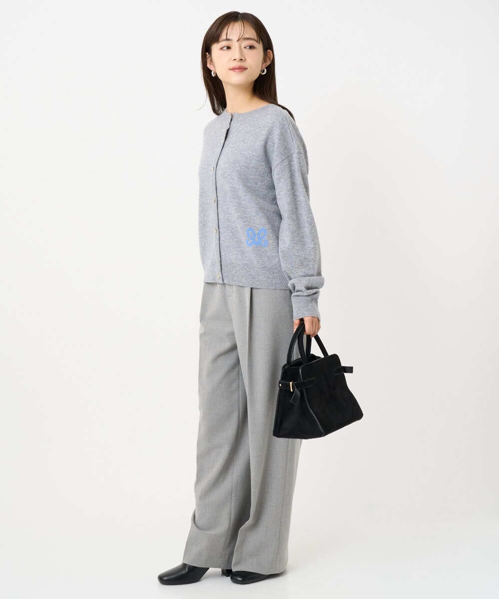 F1LBD58160 MK MICHEL KLEIN(小さいサイズ)(メゾン ドゥ サンク) 【小さいサイズ】ツイード調両面起毛ワイドパンツ/洗える ライトグレー