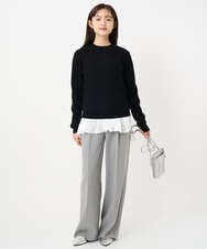 F1LBD58160 MK MICHEL KLEIN(小さいサイズ)(メゾン ドゥ サンク) 【小さいサイズ】ツイード調両面起毛ワイドパンツ/洗える ライトグレー