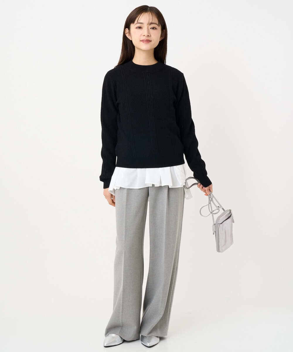 F1LBD58160 MK MICHEL KLEIN(小さいサイズ)(メゾン ドゥ サンク) 【小さいサイズ】ツイード調両面起毛ワイドパンツ/洗える ライトグレー