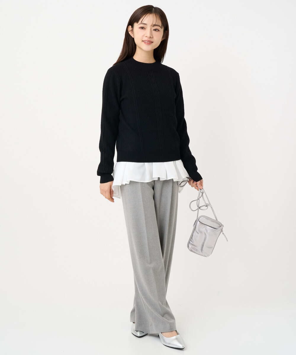 F1LBD58160 MK MICHEL KLEIN(小さいサイズ)(メゾン ドゥ サンク) 【小さいサイズ】ツイード調両面起毛ワイドパンツ/洗える ライトグレー