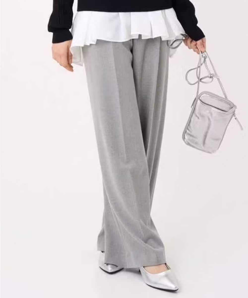 F1LBD58160 MK MICHEL KLEIN(小さいサイズ)(メゾン ドゥ サンク) 【小さいサイズ】ツイード調両面起毛ワイドパンツ/洗える ライトグレー