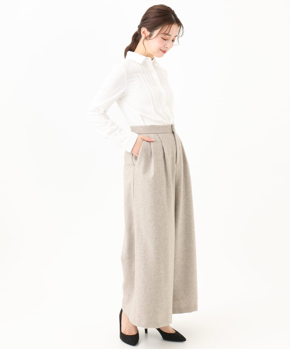 F1LDA60170 MK MICHEL KLEIN(小さいサイズ)(メゾン ドゥ サンク) 【小さいサイズ】2タック ツイードワイドパンツ/洗える ダークグレー