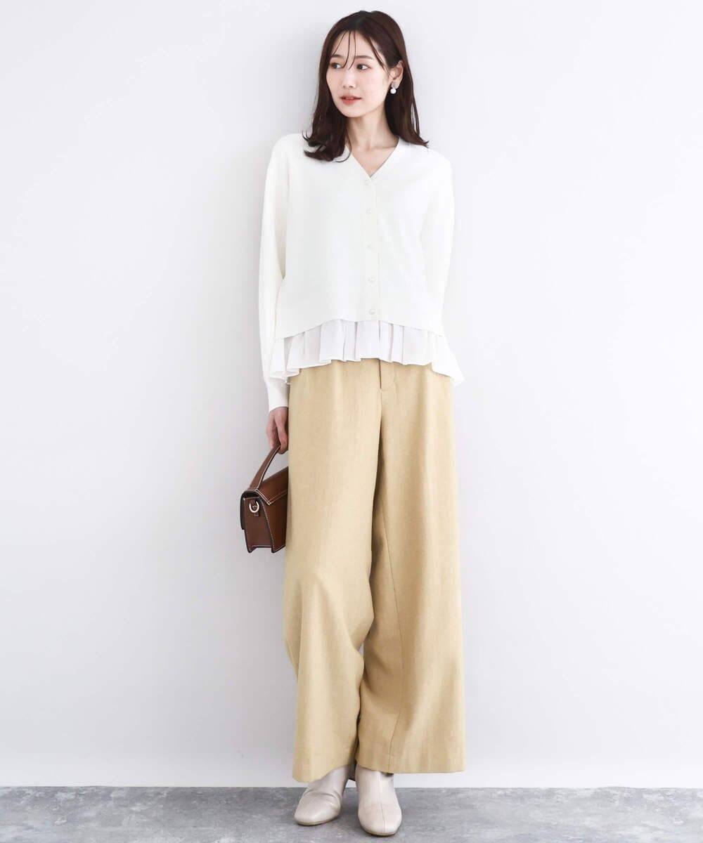 F1LDD60160 MK MICHEL KLEIN(小さいサイズ)(メゾン ドゥ サンク) カラーツイードワイドパンツ/洗える イエロー