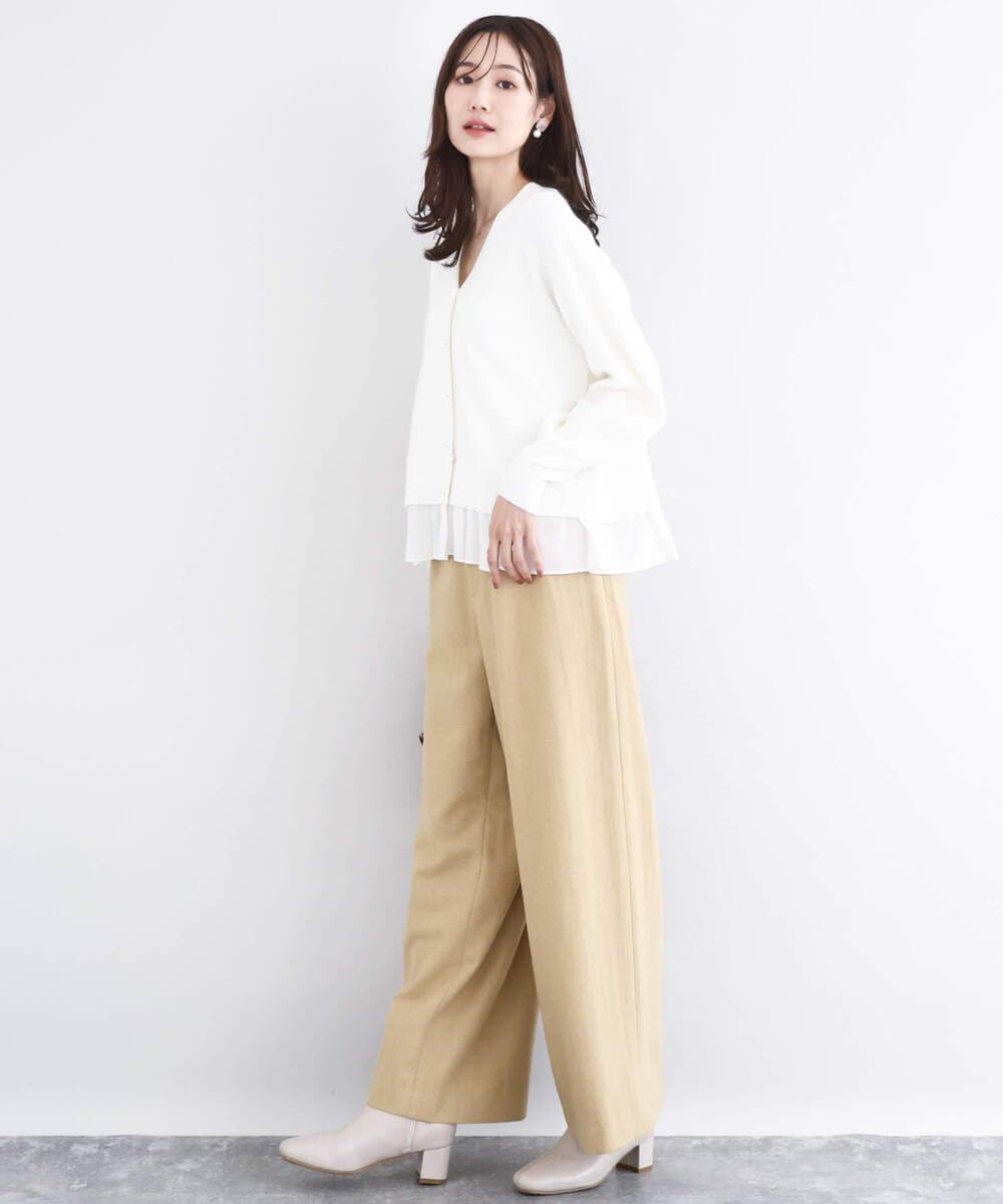 F1LDD60160 MK MICHEL KLEIN(小さいサイズ)(メゾン ドゥ サンク) カラーツイードワイドパンツ/洗える イエロー