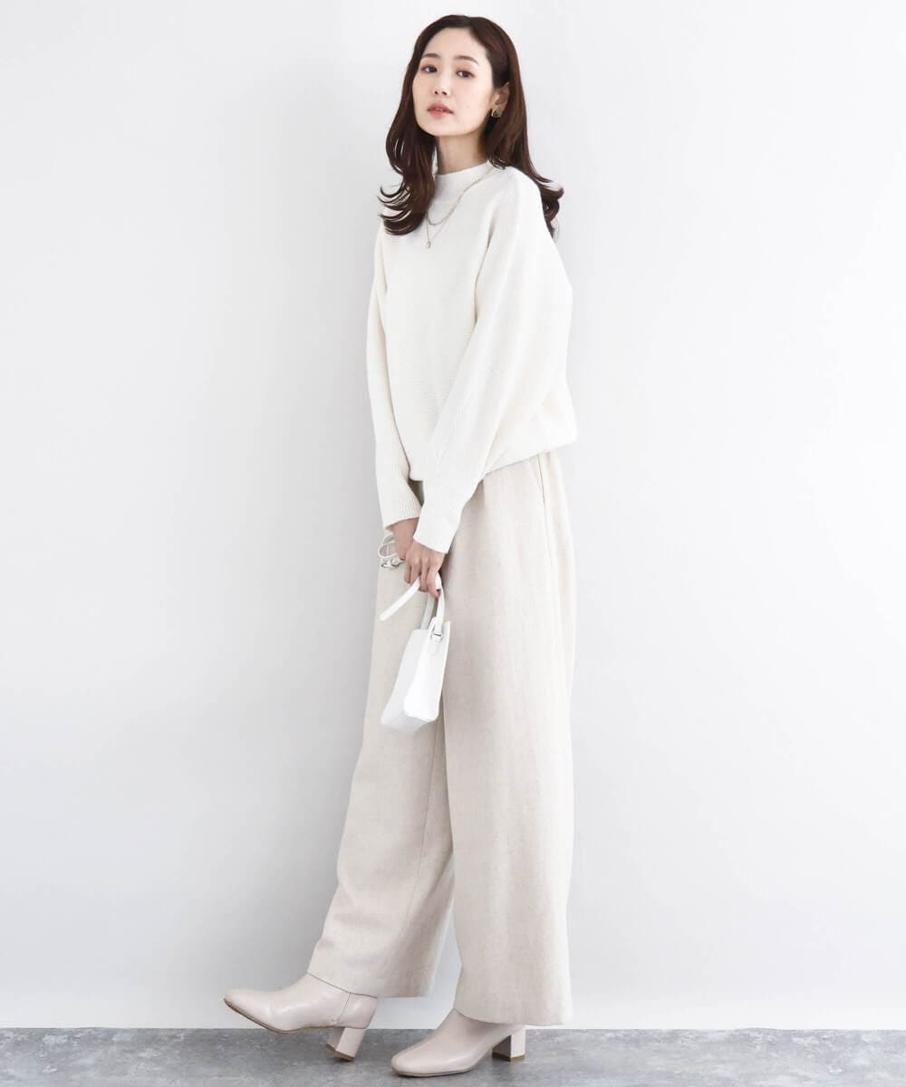 F1LDD60160 MK MICHEL KLEIN(小さいサイズ)(メゾン ドゥ サンク) カラーツイードワイドパンツ/洗える イエロー