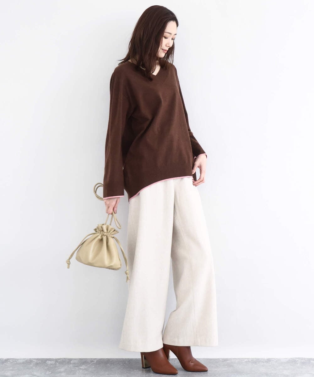 F1LDD60160 MK MICHEL KLEIN(小さいサイズ)(メゾン ドゥ サンク) カラーツイードワイドパンツ/洗える イエロー