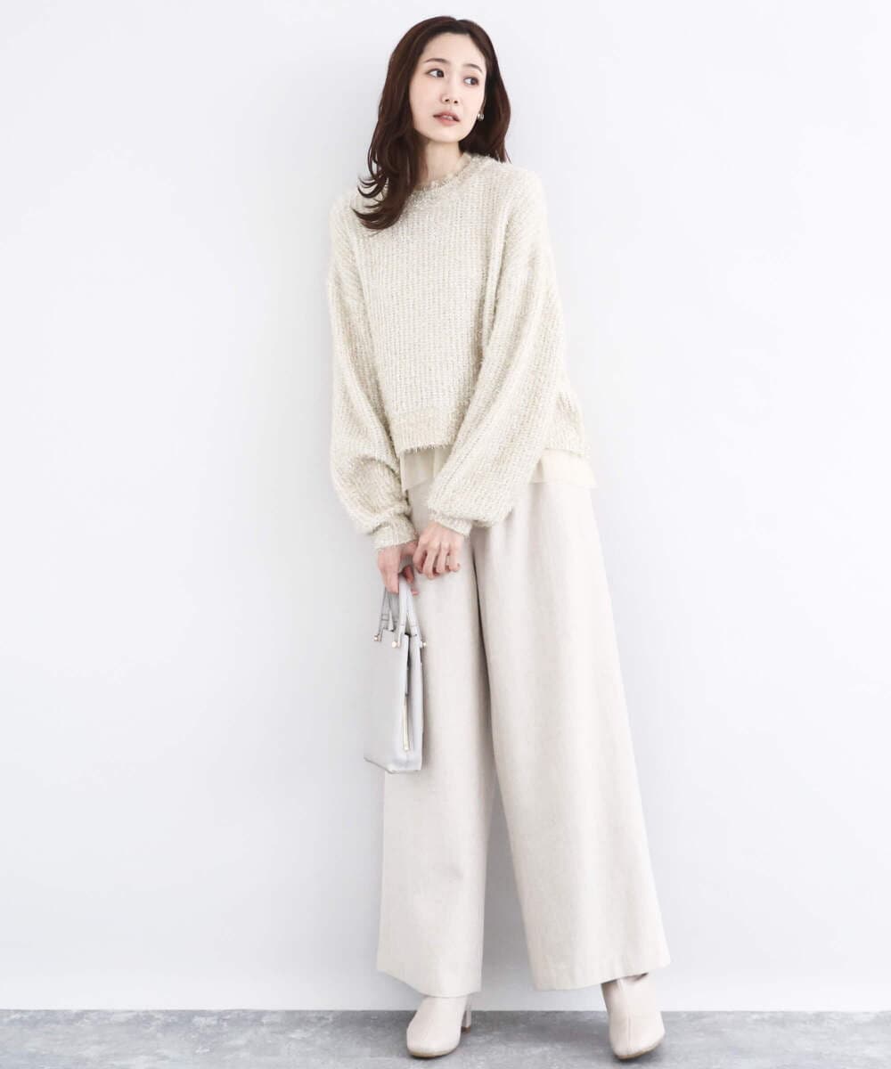 F1LDD60160 MK MICHEL KLEIN(小さいサイズ)(メゾン ドゥ サンク) カラーツイードワイドパンツ/洗える イエロー