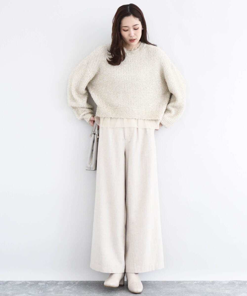 F1LDD60160 MK MICHEL KLEIN(小さいサイズ)(メゾン ドゥ サンク) カラーツイードワイドパンツ/洗える イエロー