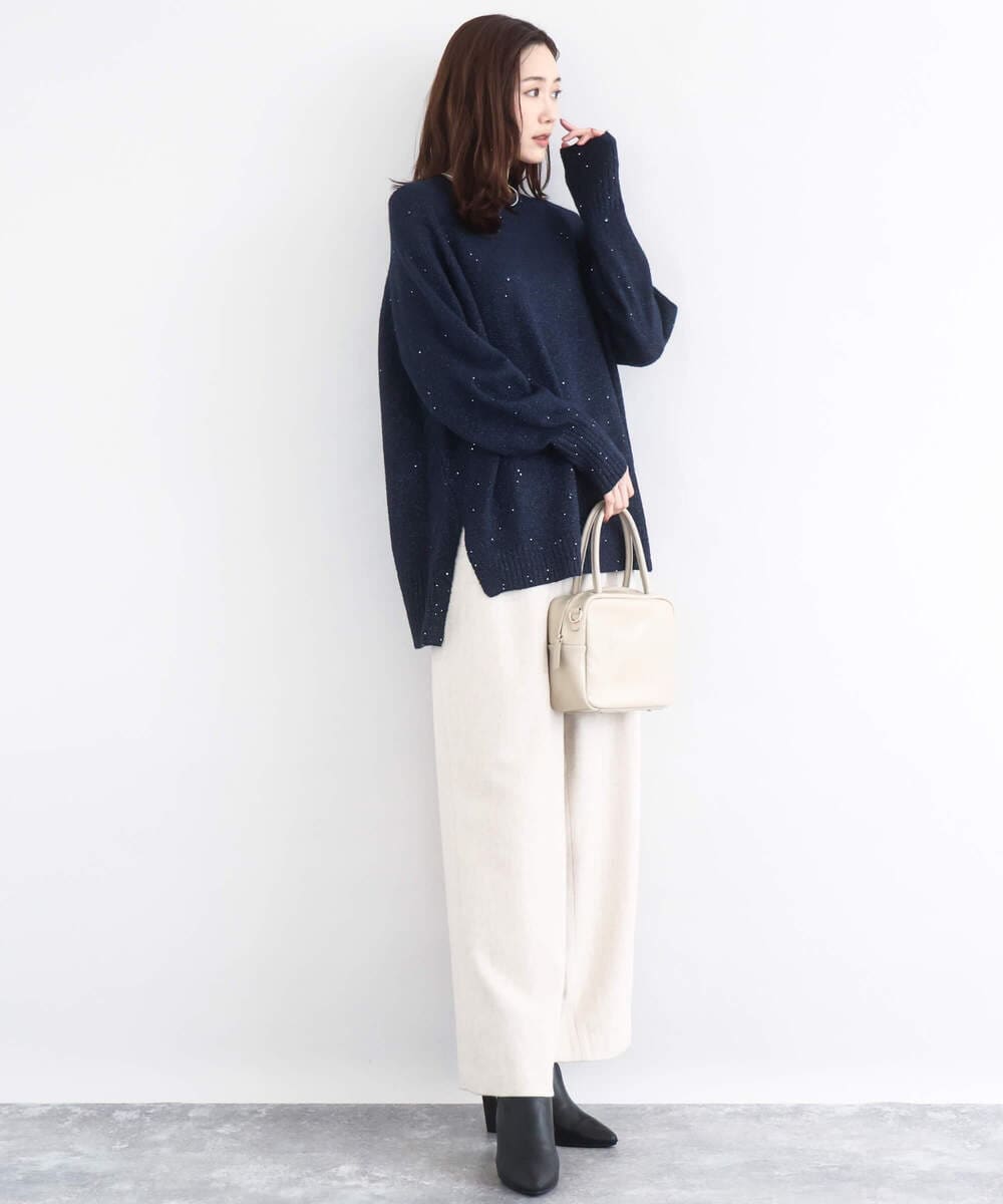 F1LDD60160 MK MICHEL KLEIN(小さいサイズ)(メゾン ドゥ サンク) カラーツイードワイドパンツ/洗える イエロー