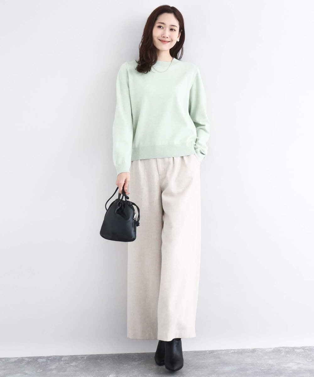 F1LDD60160 MK MICHEL KLEIN(小さいサイズ)(メゾン ドゥ サンク) カラーツイードワイドパンツ/洗える イエロー