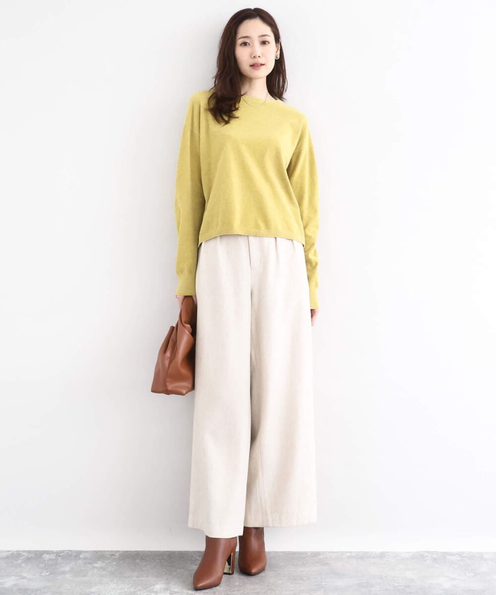 F1LDD60160 MK MICHEL KLEIN(小さいサイズ)(メゾン ドゥ サンク) カラーツイードワイドパンツ/洗える イエロー