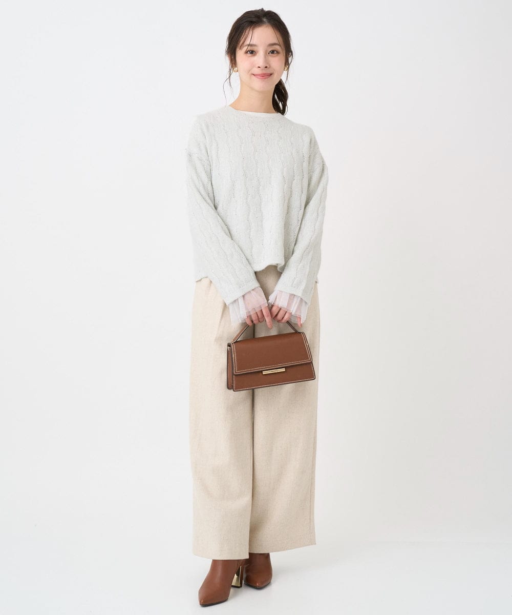 F1LDD60160 MK MICHEL KLEIN(小さいサイズ)(メゾン ドゥ サンク) 【小さいサイズ】カラーツイードワイドパンツ/洗える ベージュ