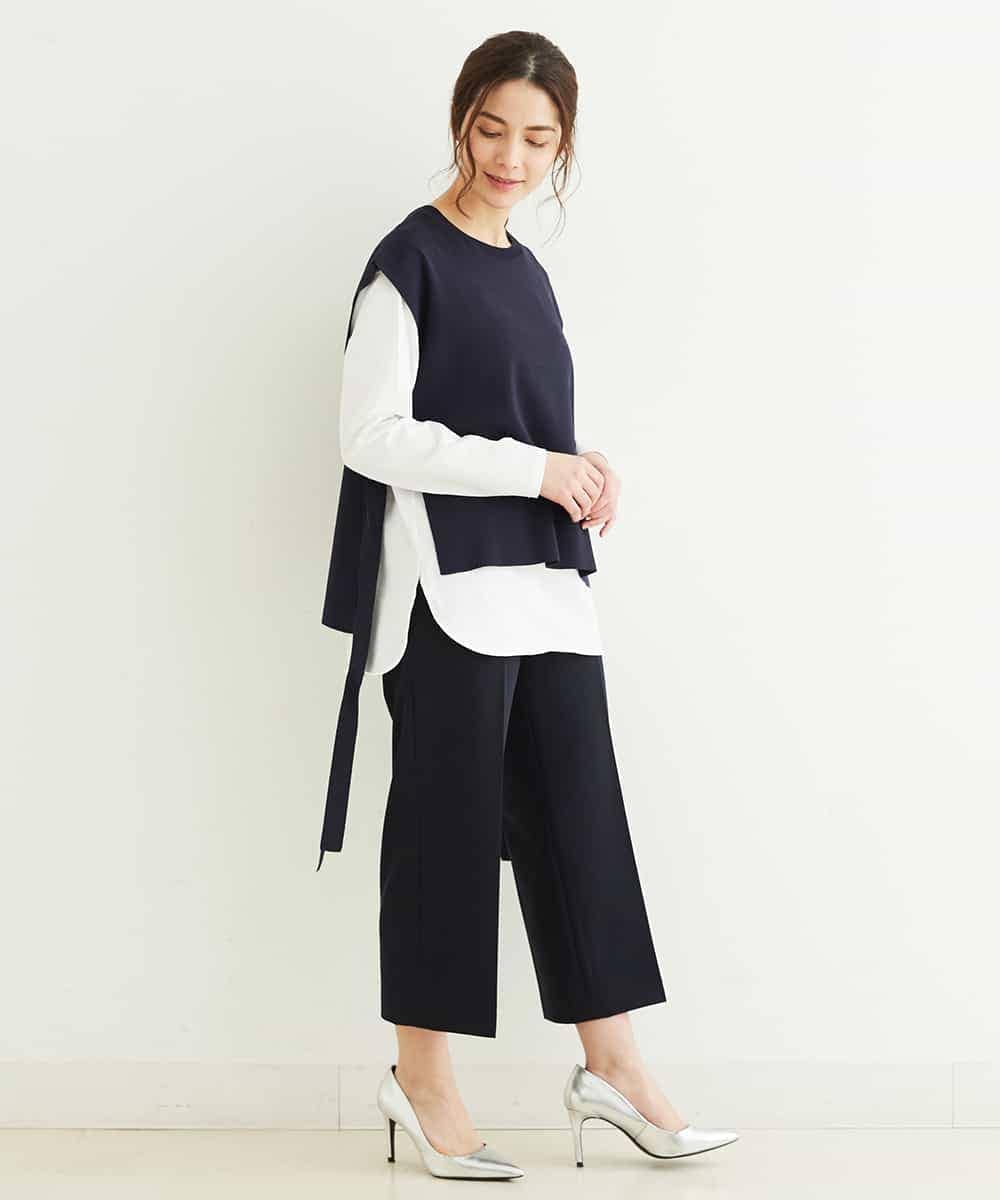 F1LDP22150 MK MICHEL KLEIN(小さいサイズ)(メゾン ドゥ サンク) 【小さいサイズ/制菌加工/Comfortシリーズ】ベーシックワイドパンツ ネイビー