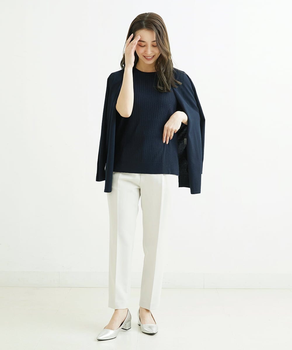 F1LDS10140 MK MICHEL KLEIN(小さいサイズ)(メゾン ドゥ サンク) 【小さいサイズ】ベーシックテーパードパンツ/Comfortシリーズ/制菌加工/洗える ネイビー