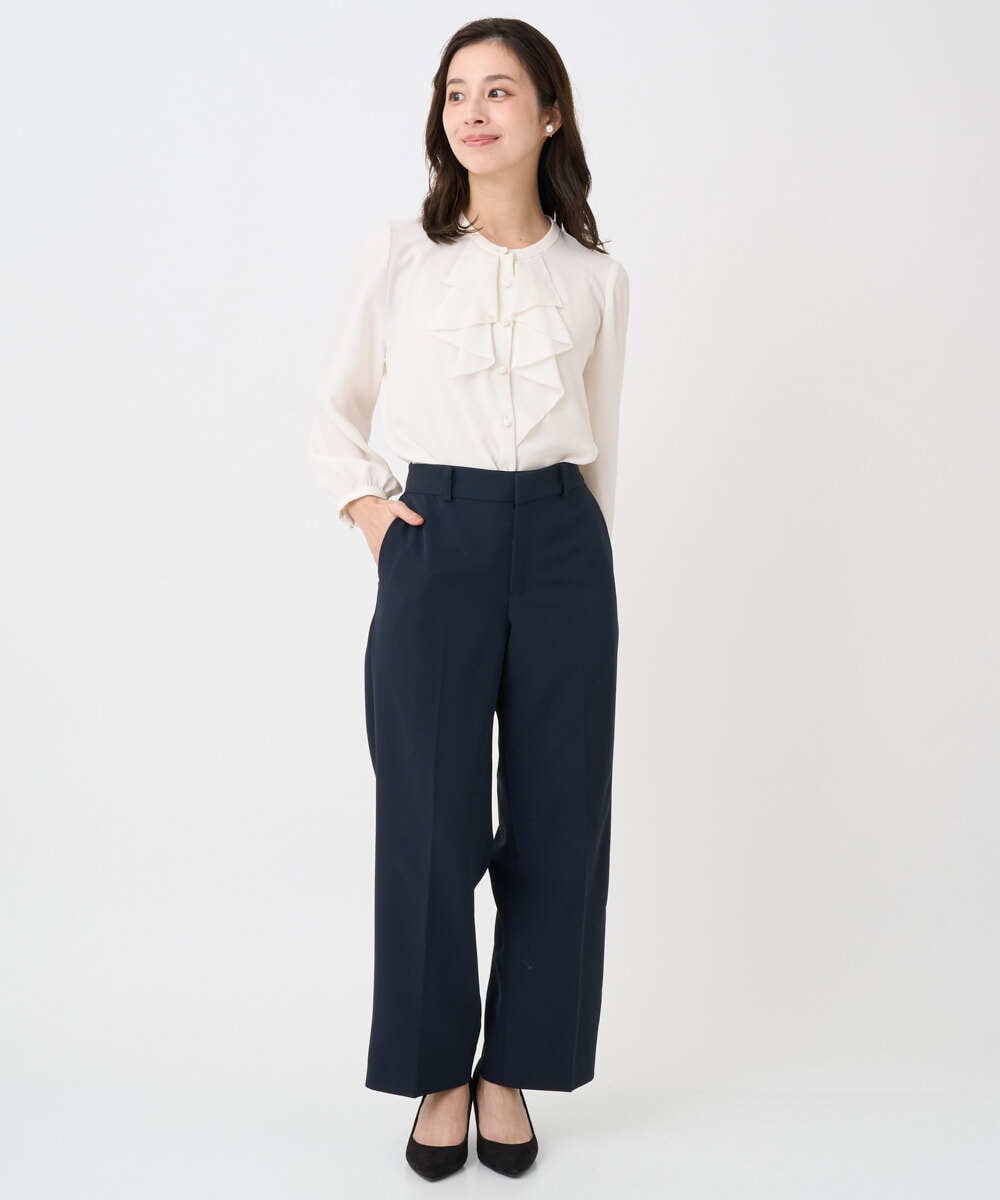 F1LFD10160 MK MICHEL KLEIN(小さいサイズ)(メゾン ドゥ サンク) 【小さいサイズ】ダブルクロス セミワイドパンツ/セットアップ対応/洗える ネイビー